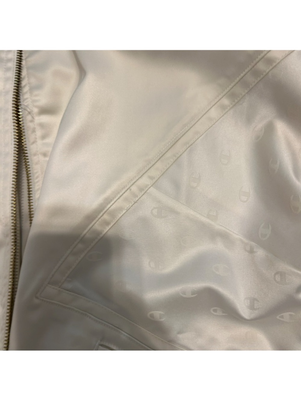 Champion Satin Cream Zip-Up Jacket Monogram Logo Cropped Fit Size S - Picture 4 of 9